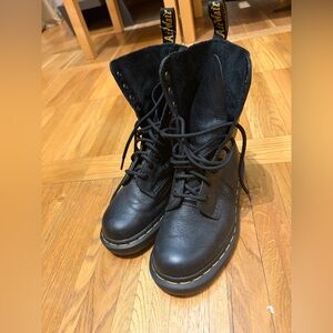 Dr. Martens Black Lace-Up Leather Boots with Yellow Stitch Detail